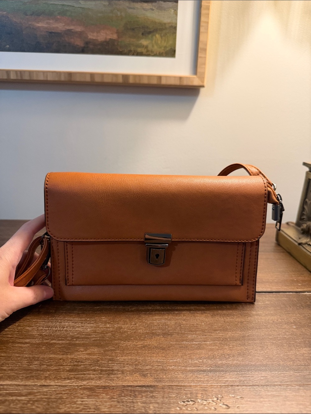Tan Faux Leather Crossbody Bag - Classic Minimalist Design